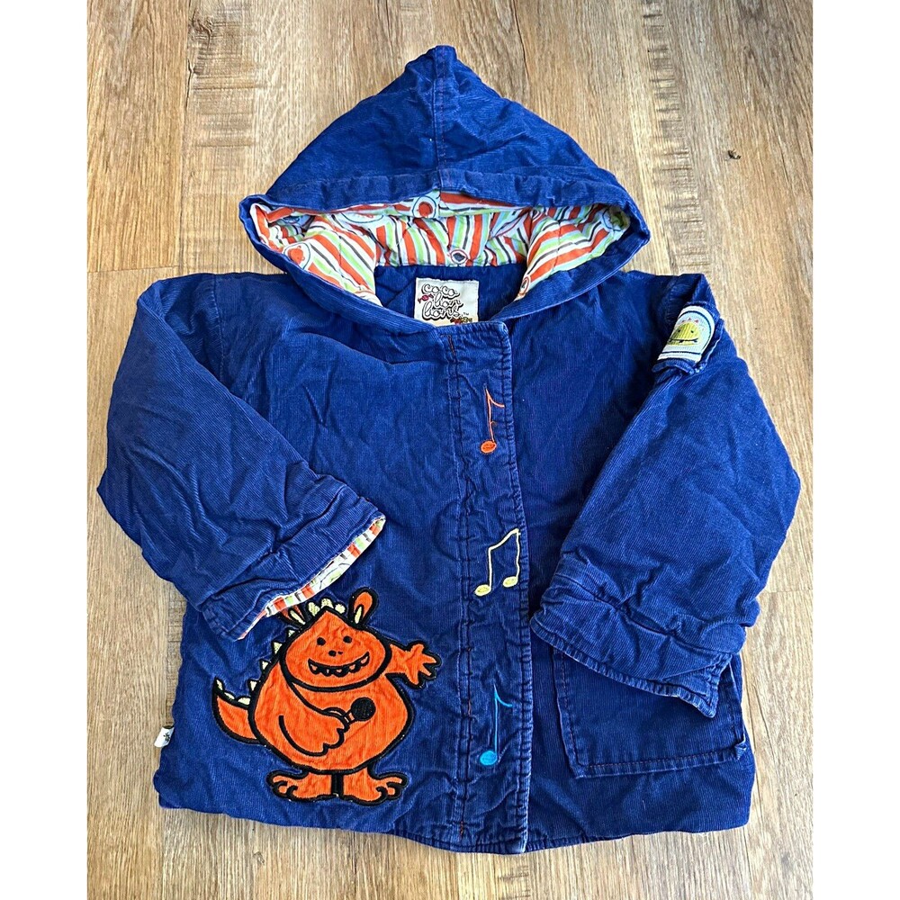 Coco Bon Bons 3T Blue Corduroy Hooded Lined Jacket Pockets music monsters